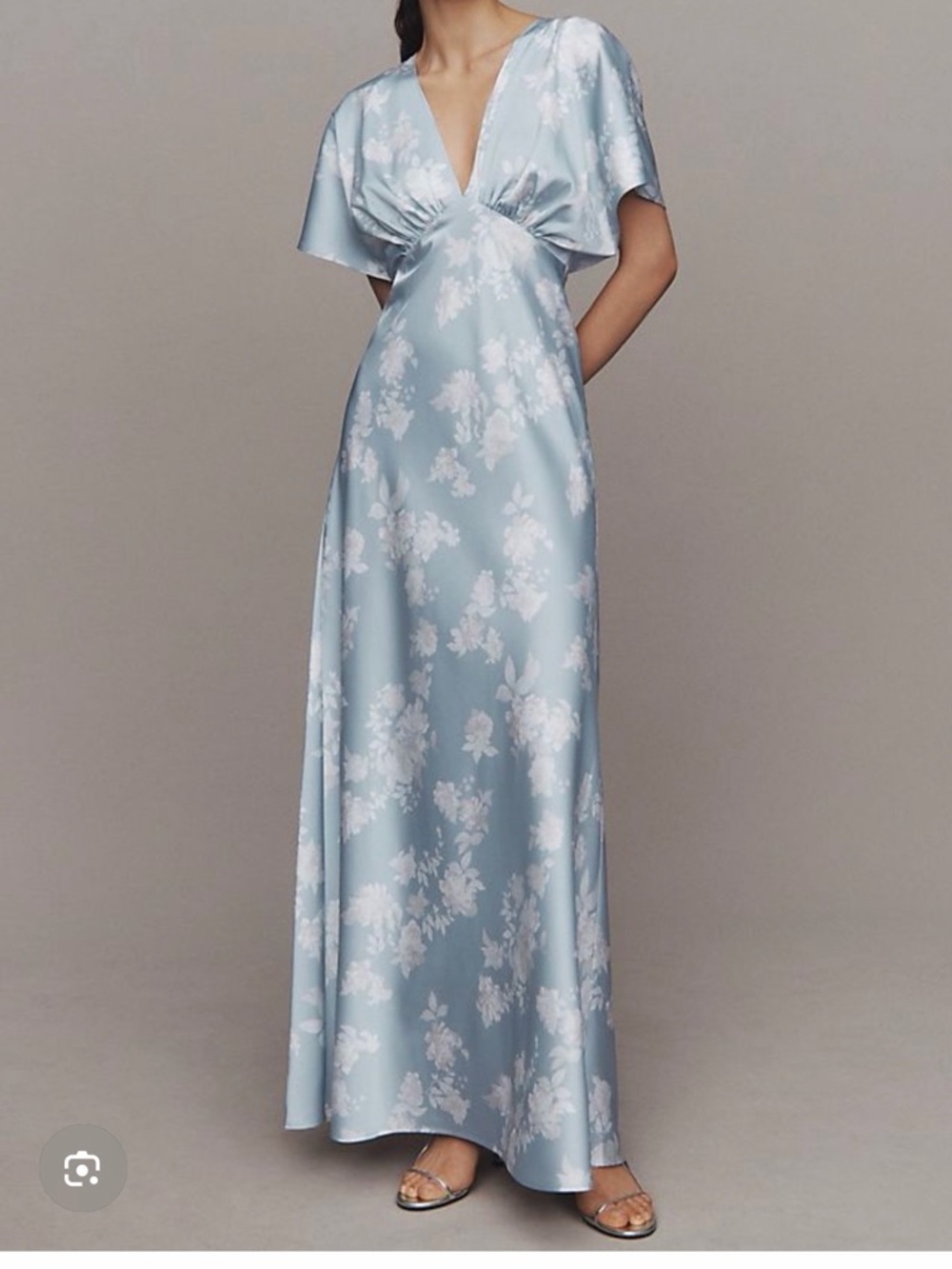 BHLDN Powder Blue Satin Floral Maxi Dress - Picture 5 of 8